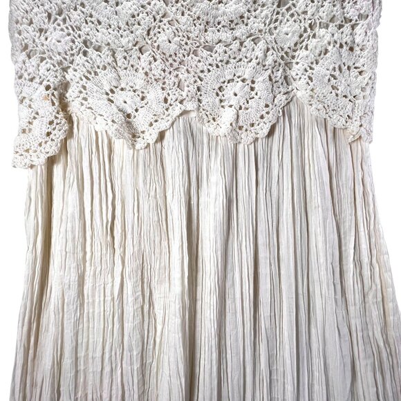 NWT Vtg Papillon Cream White Sleeveless Lace Crochet Gauzy Boho Midi Dress Med - Picture 7 of 15
